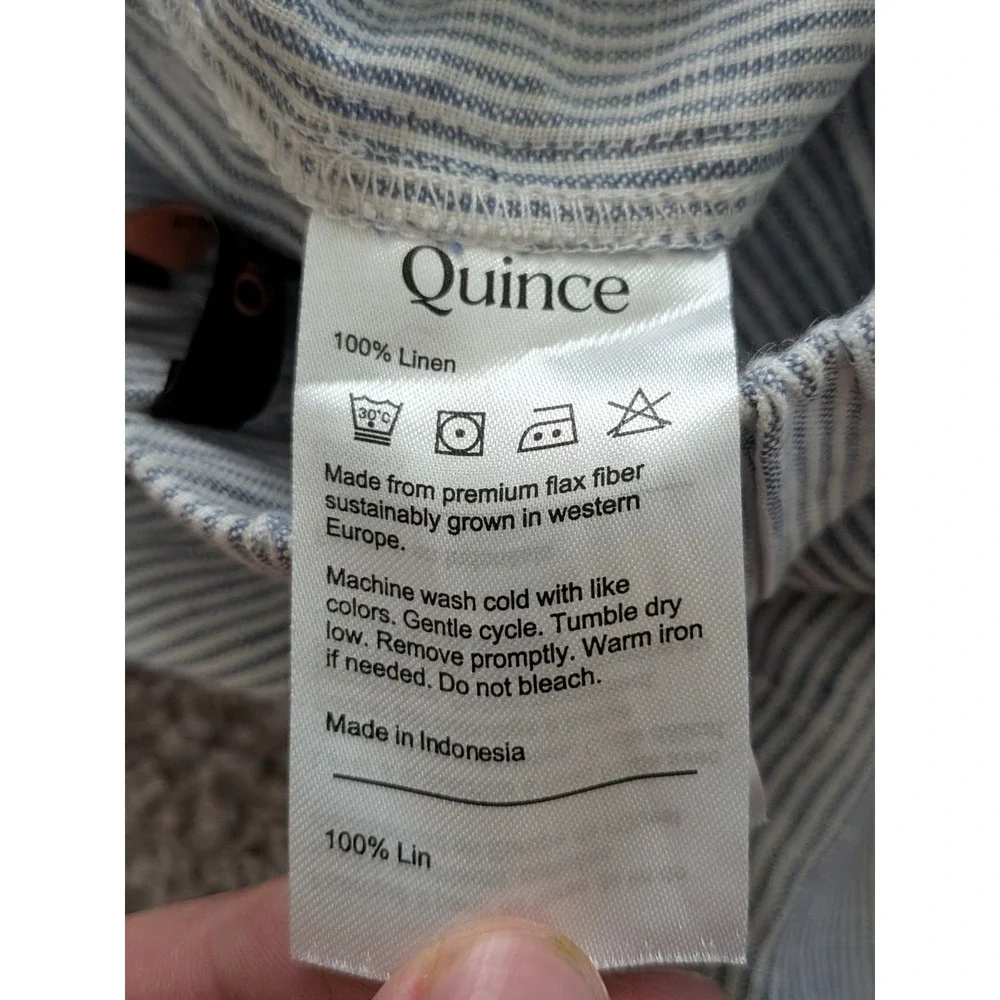 Quince 100% European Linen Tapered Ankle Pant Blue Pinstripe Size Large NWT